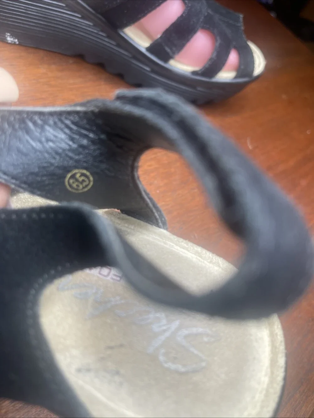 Skechers Memory Foam Wedge Sandal Womens Black Shoes Sandals Size 6.5M